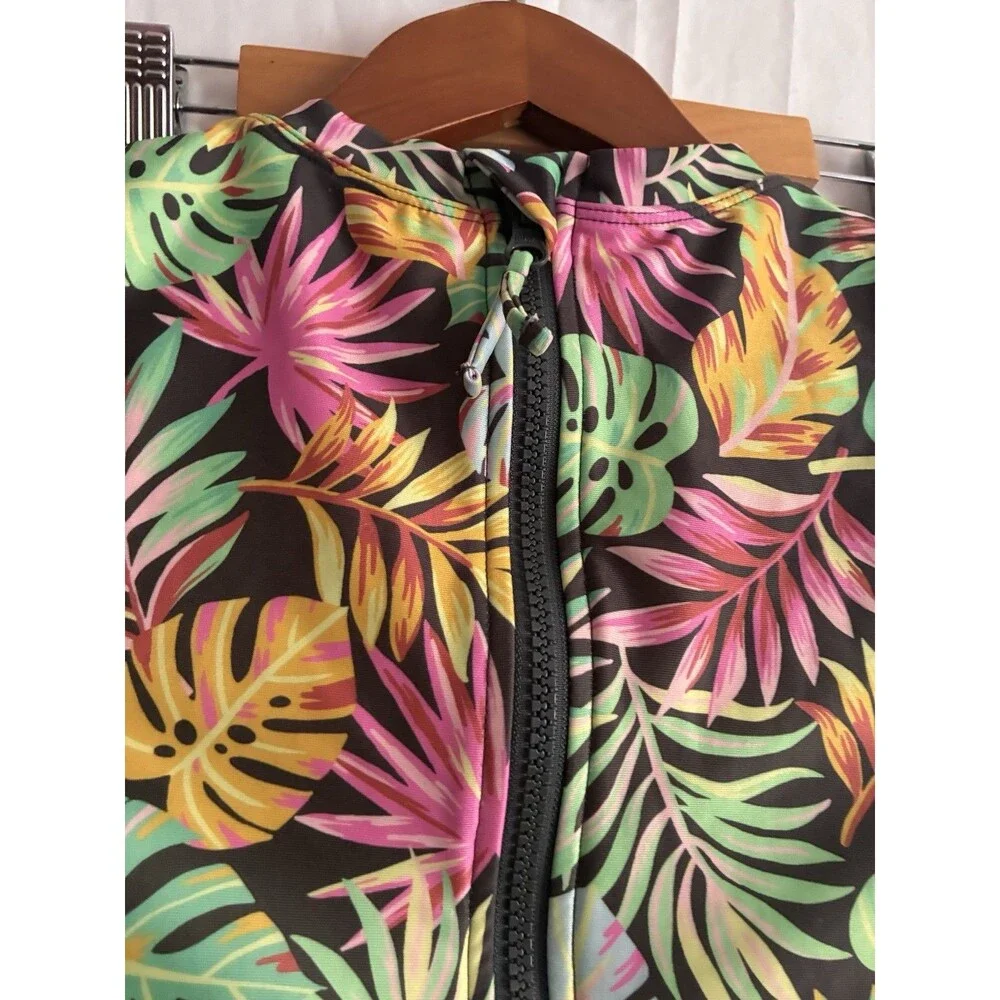 Art Class Girls Swimsuit L 10/12 Tropical Floral One Piece Mesh Zip Back